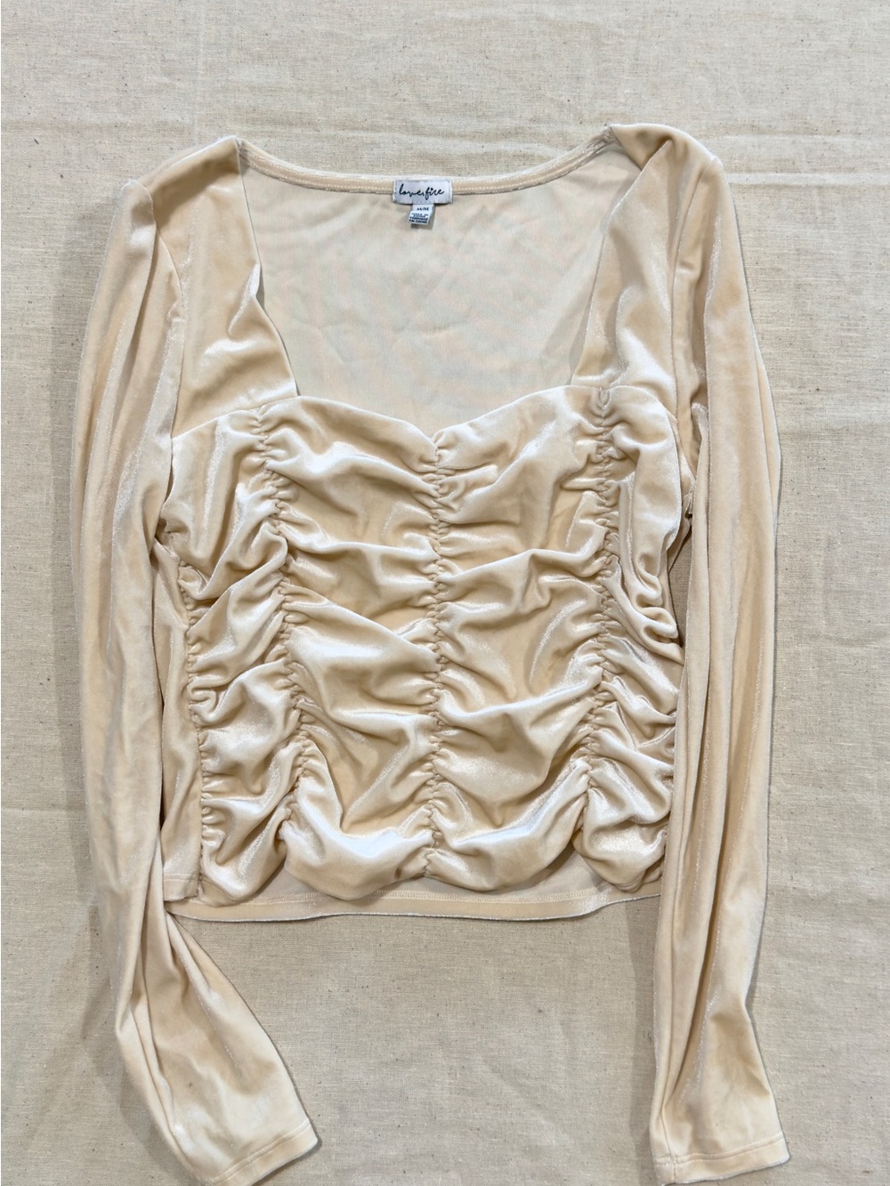 love, Fire Cream Ruched Long Sleeve Top